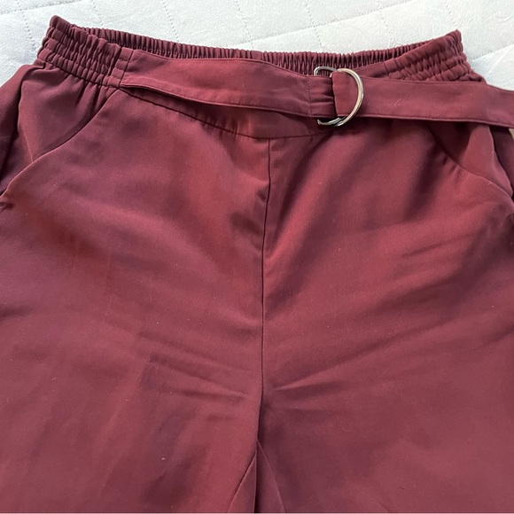Ann Taylor Factory Pants - Ann Taylor Factory Burgundy Dress Pants Slacks Belt Wide Leg Size 8